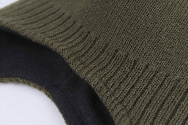 Connectyle Men's Earflap Beanie Hat Fleece Warm Winter Hats Solid Color Knit Daily Beanies Army Green - Image 4